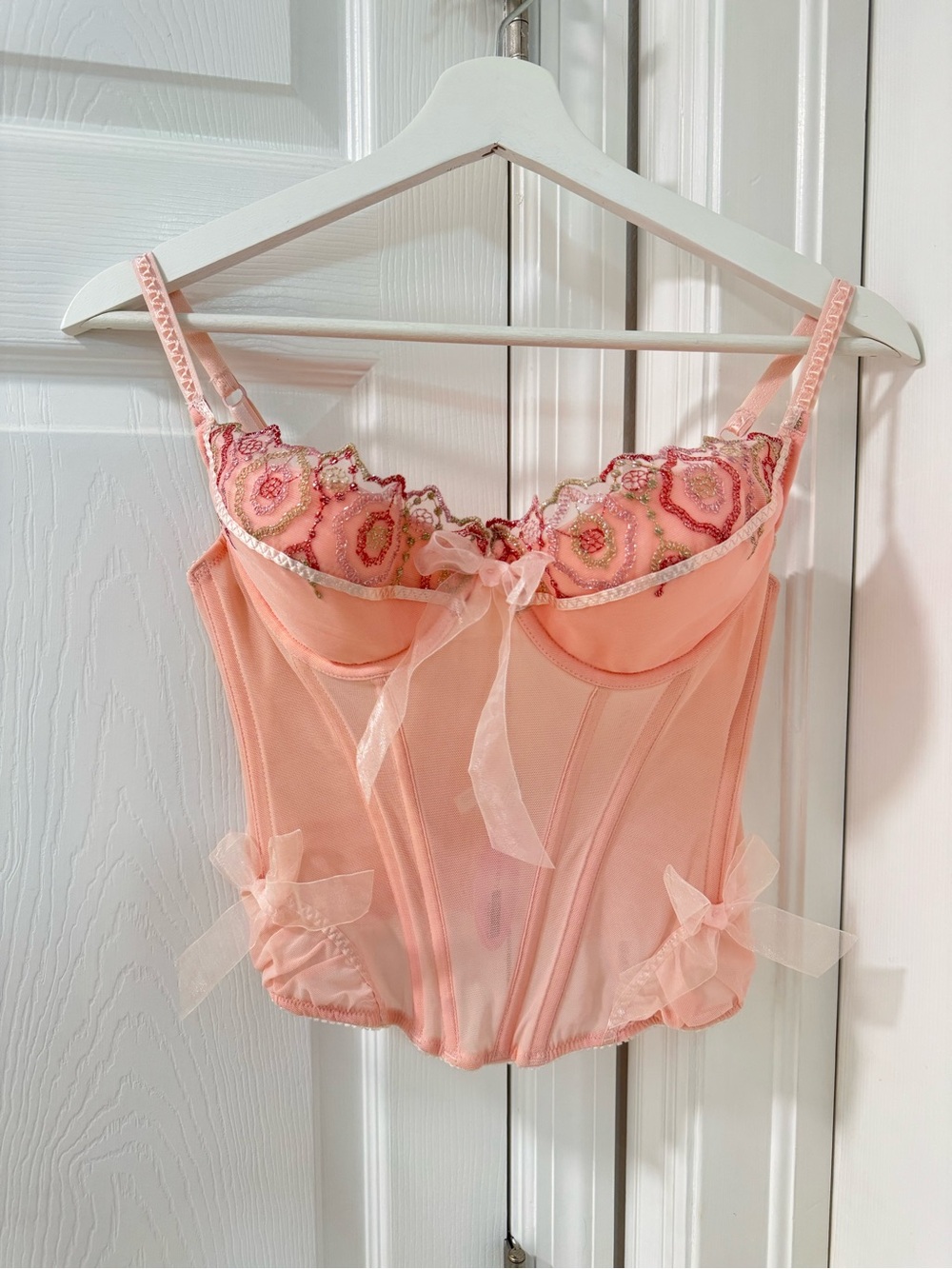 Necessaryobjects 90s Bustier corset top lace bow coquette y2k Sz 36C peachy NWT